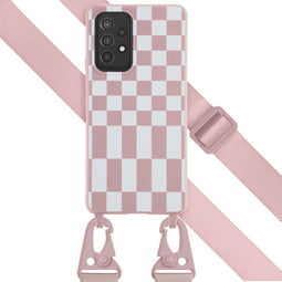 Selencia Hoesje Geschikt voor Samsung Galaxy A53 Hoesje Met Koord - Selencia Siliconen design hoesje met afneembaar koord - Roze / Irregular Check Sand Pink