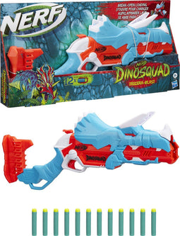 NERF DinoSquad Tricera-blast - Blaster - 3 darts tegelijk - Blauw/Rood (12 stuks)