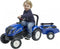 FALK Speelgoedtractor met pedalen New Holland met aanhanger blauw