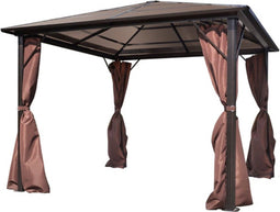 vidaXL - Prieel - met - gordijn - 300x300 - cm - aluminium - bruin