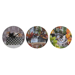 Muurklok DKD Home Decor Multicolour Katten Hout MDF (34 x 4 x 34 cm) (3 Stuks)