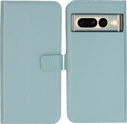 Selencia Hoesje Geschikt voor Google Pixel 7 Pro Hoesje Met Pasjeshouder - Selencia Echt Lederen Bookcase - lichtblauw