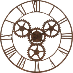 J-Line klok Romeinse Cijfers Wielen - metaal - roest - Ø 60 cm