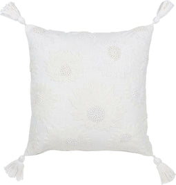 J-Line kussen Bloemen + Kwastjes - katoen - wit