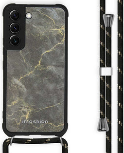iMoshion Hoesje Geschikt voor Samsung Galaxy S22 Hoesje Met Koord - iMoshion Design Hoesje met Koord - Zwart / Black Marble