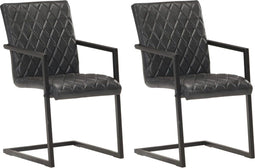 vidaXL - Eetkamerstoelen - 2 - st - echt - leer - zwart
