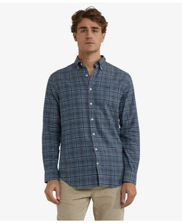 McGregor Flannel Twill Check Shirt - Heren - 100% Katoen Flanel - Navy - Maat L