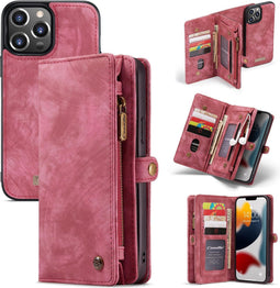 Caseme - vintage 2 in 1 portemonnee hoes - Geschikt voor iPhone 13 Pro - Rood