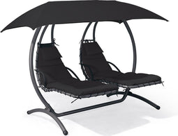 Feel Furniture - Dubbele hangende schommel ligstoel met parasol - Donkergrijs