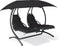 Feel Furniture - Dubbele hangende schommel ligstoel met parasol - Donkergrijs