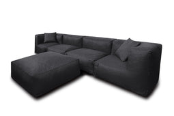 Feel Furniture - Binnen & Buiten bank - Odin - 4 Persoonsbank - Zwart - Met Hocker