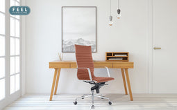 Feel Furniture - Luxe Executive bureaustoel van 100% rundleer - Hoge rugleuning – Licht bruin