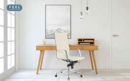 Feel Furniture - Luxe Executive bureaustoel van 100% rundleer - Hoge rugleuning – Creme