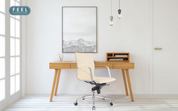 Feel Furniture - Luxe Executive bureaustoel van 100% rundleer - Lage rugleuning – Crème