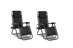 Feel Home - Dormi - Buiten ligstoel - verstelbaar - Zwart - met extra bekerhouder - 2 stuks