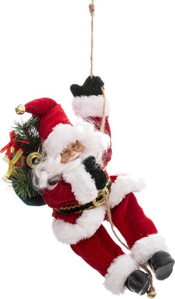 Fééric Lights and Christmas Fluwelen kerstman aan een touw - H30cm - Kerstdecoratie - Rood