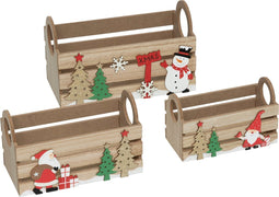 Fééric Lights and Christmas Kerst Deco houten kisten - Set van 3 stuks - Multi