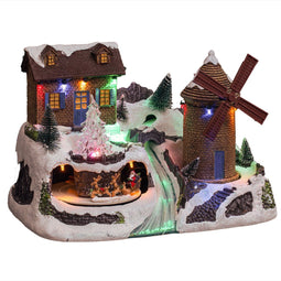 Feeric Lights & Christmas Kerstdorp kerst tafereel - huis en molen - met led verlichting - 31 cm