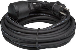 Perel Verlengkabel, H05RR-F 3G1.5, 10 m, 16 A/230 V, 3680 W, type E/F, IP44, rubber, zwart