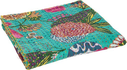 J-Line Plaid/Strand Mat Bloemen+Hechtingen Katoen Turkoois Small