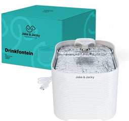 Jake and Jacky Drinkfontein RVS - Waterfontein Kat en Hond - Fluisterstil - 2,5L - Wit