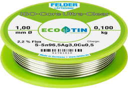 Felder ISO-Core Ultra Clear SAC305 Soldeertin Spoel Sn96,5Ag3Cu0,5 0.100 kg 1 mm