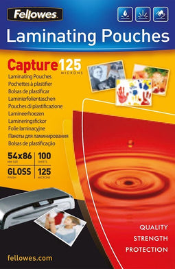 Fellowes lamineerhoezen - 54x86 mm - glanzend - 125 micron - 100 stuks