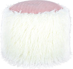 Fellpouf Bobtail 125 Weiß / Rosa