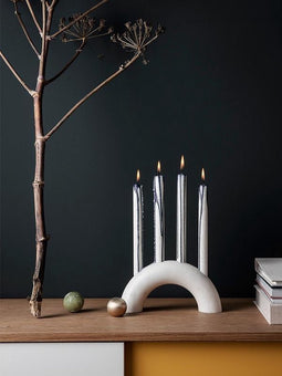 Ferm Living Bow Boog Kandelaar / Kaarsenhouder Wit Marmer 25*12.5cm