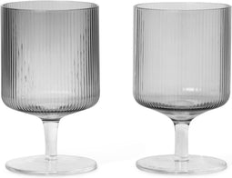 Ferm Living Ripple Wijn Glas - Set van 2 - Smoked Grey