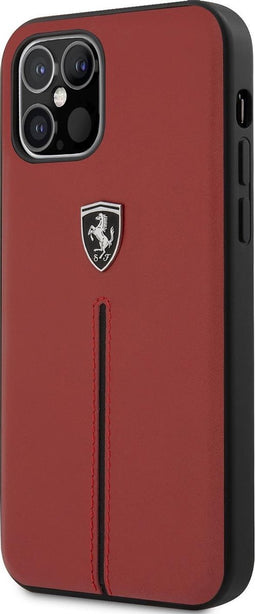 Ferrari Scuderia - Lederen backcover hoes - Geschikt voor iPhone 12 / Geschikt voor iPhone 12 Pro - Rood + Lunso Tempered Glass