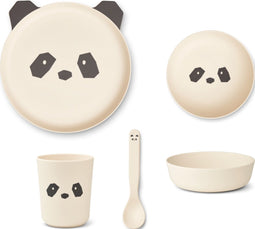 Liewood Brody Kinder serviesset - Bord, drinkbeker, kom en lepel - Panda Creme de la Creme