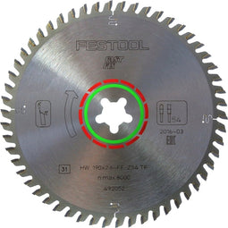 Festool 492052 / FF TF54 Cirkelzaagblad - 190 x FF x 54T - Hout / Epoxy / Aluminium / Kunststof