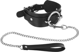 Fetish Tentation - Fetish Halsband - Met Stevige Ring en Metalen Leiband - Verstelbaar - Zwart