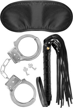 Fetish Tentation SM kit - Set met Handboeien, Masker en Zweep - Imitatieleder - Metaal - Zwart
