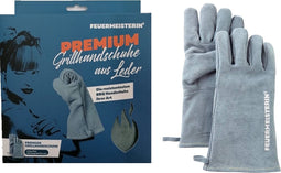 FEUERMEISTERIN Premium Leren BBQ Handschoen Grijs-Blauw - BBQ Hanschoenen - Hittebestendig - Ovenwanten
