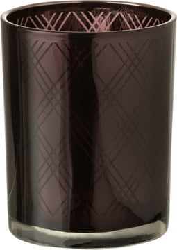 J-Line theelichthouder Ruit - glas - donkerpaars - medium - 2 stuks