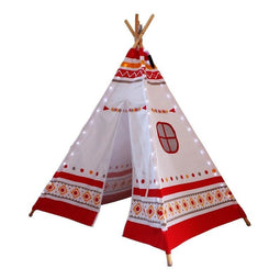 Sunny 60 LED Tipi Tent - Speelplek voor kinderen - Zacht canvas - Rood/wit