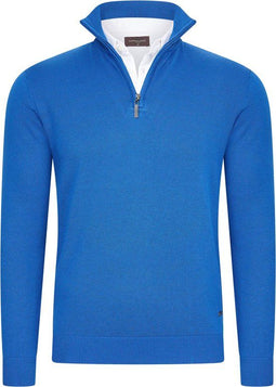 Cappuccino Italia - Heren Trui Mock Zip Pullover - Blauw - Maat XXL