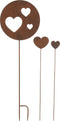 J-Line decoratie Tuin Hart - ijzer - roest - 3 stuks