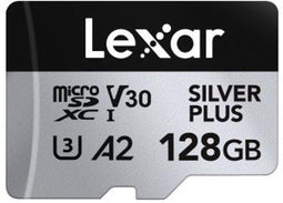 Lexar microSDXC Silver Plus UHS-I 128GB - Lezen 205MB/s Schrijven 150MB/s - V30