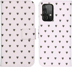 iMoshion Hoesje Geschikt voor Samsung Galaxy A52 (4G) / A52s / A52 (5G) Hoesje Met Pasjeshouder - iMoshion Design Softcase Bookcase - Wit / Zwart / Hearts Allover White