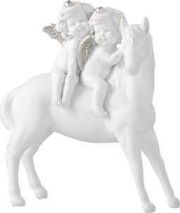 J-Line decoratie Paard + 2 Engelen - polyresin - wit/zilver - large