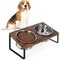 Ceruzo Dubbele Voerbak met Standaard - 2 RVS bakken Ø15 cm - 40x20x16 cm - Zwart MDF