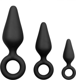EasyToys - Buttplugs met Trekring - Setje - Sex Toys voor Mannen en Vrouwen - Zwart