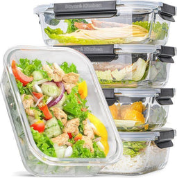 Savoré Kitchen - Vershoudbakjes Set - 5 glazen containers 1040 ml met stoomdeksel