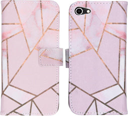 iMoshion Hoesje Geschikt voor iPhone 7 / 8 / SE (2020) / SE (2022) Hoesje Met Pasjeshouder - iMoshion Design Softcase Bookcase - Goud / Roze / Pink Graphic