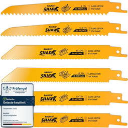 BAURIX® SHARK® - Decoupeerzaagbladen - 6 stuks - 150 mm - 5/8 tot 24 TPI - Voor hout met spijkers en metaal (6 stuks)