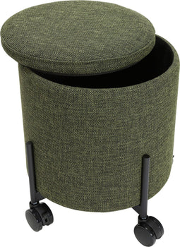HÜBSCH INTERIOR - CONTAIN groene hocker met wieltjes en opbergruimte OEKO-TEX - ø42xh46cm