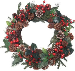 Kunstkerstkrans hulst bessen rood, 50 cm